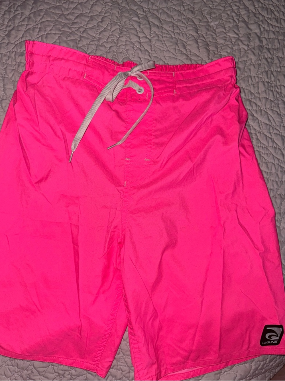 Laguna B Men’s Neon Pink Swim Board Shorts with White Drawstring